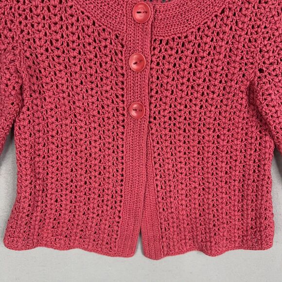 Talbots Sweater Womens Small Pink Hand Knit Cardigan Crochet Coastal Cottage - Picture 3 of 12